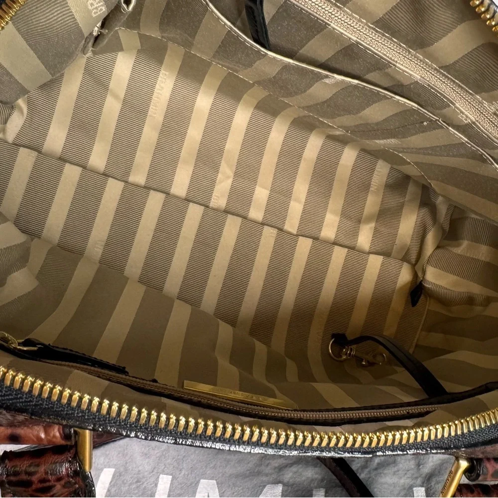 Brahmin Camden Black Satchel‎ With Brown Croc Leather Detail